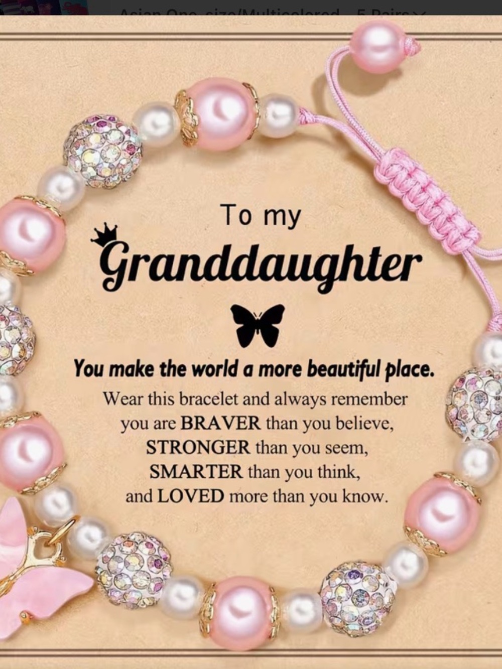Granddaughter Pink Pearl and Crystal Charm Bracelet - Picture 3 of 3
